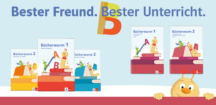 Cover Bücherwurm 2026 mit grafischem Hintergrund. Darauf der Schriftzug: „Bester Freund. Bester Unterricht."