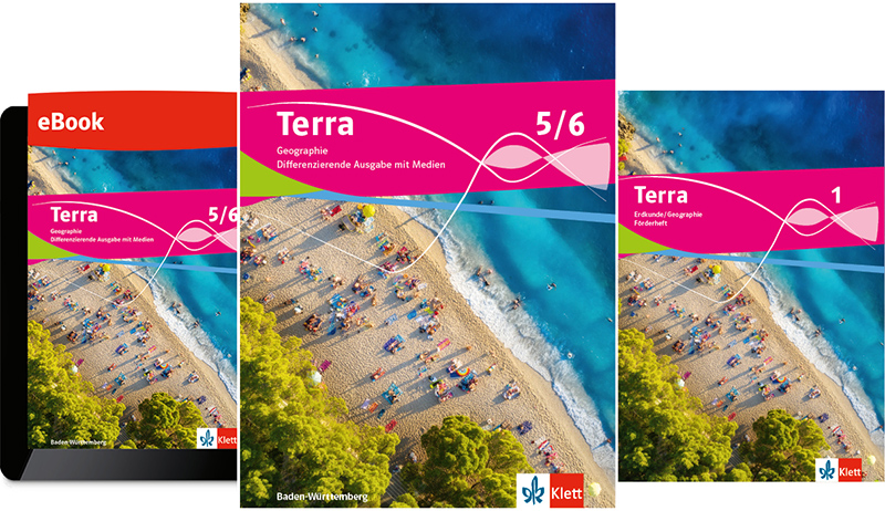 drei Cover Terra Schulbuch, eBook und Arbeitsheft