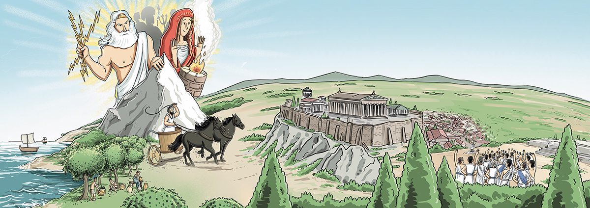 Illustration Antikes Griechenland, Götter und Akroplois